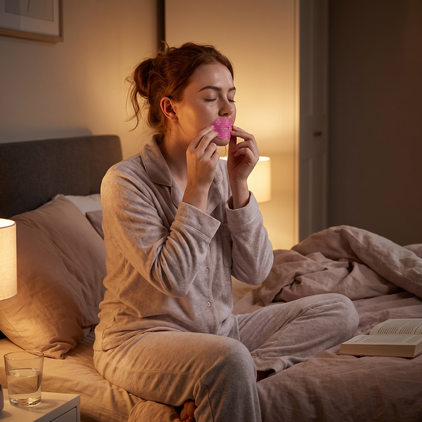 Woman applying Veloura tape before bed
